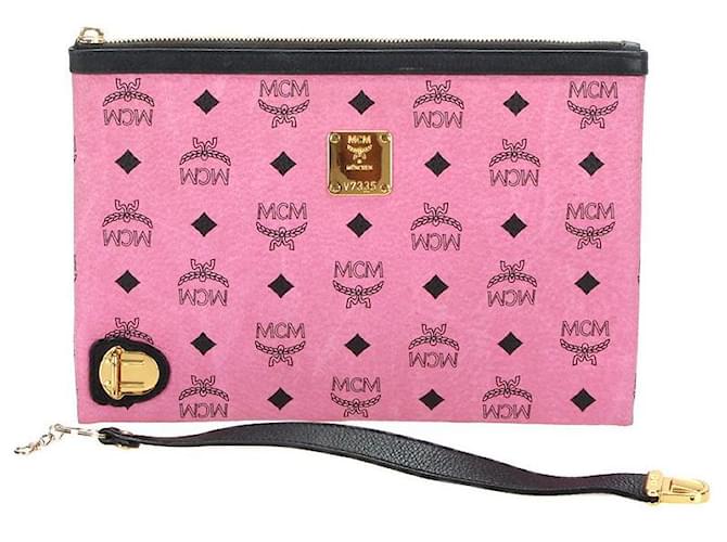 MCM Belt Zipper Strap Clutch Bag Pink Cloth  ref.351374
