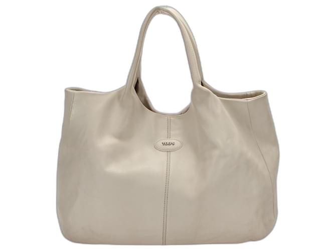 Tod's Tods Tote Bag White Leather Grey Pony-style calfskin  ref.351395