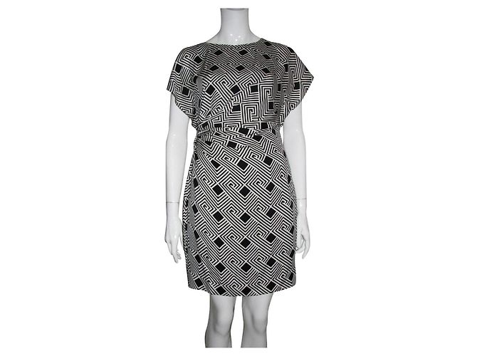 Diane Von Furstenberg Dvf Jenna geometric silkd dress Black White