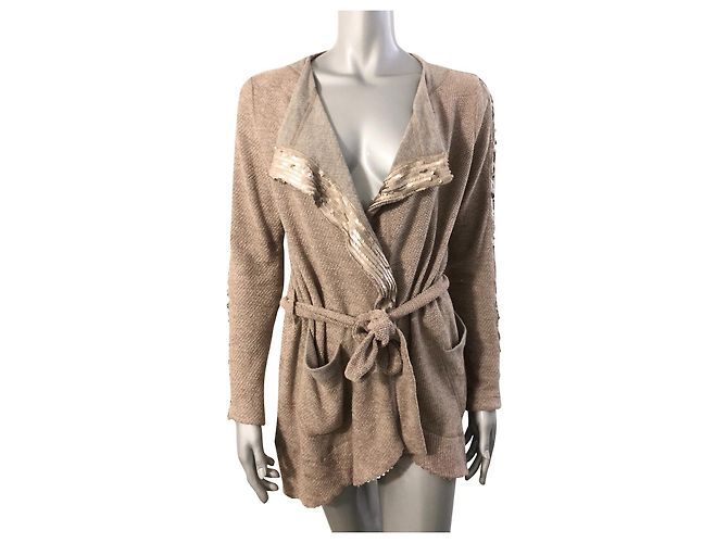 Autre Marque Airfield Weste aus Wolle in Camel mit goldenen Pailletten Beige