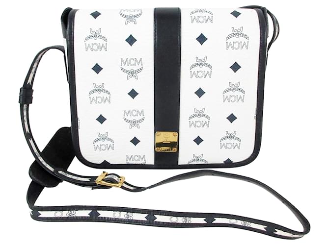 Handbags Mcm Mcm White Vicetos Logo Flap Top Long Crossbody Strap Handbag Small Bag