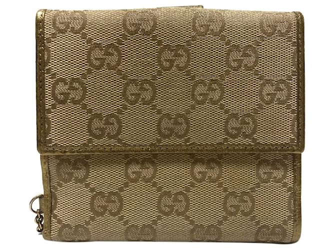 Gucci Brown GG Canvas Bi-Fold Wallet Beige Golden Leather Cloth Pony-style  calfskin Cloth  - Joli Closet