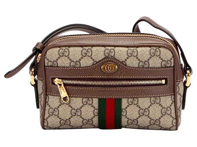 Gucci Beige GG Supreme Canvas and Leather Mini Ophidia Crossbody Bag