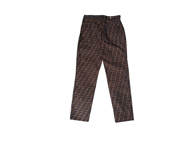 Pantaloni Fendi Logo FF Jacquard Marrone Nero Oro D'oro