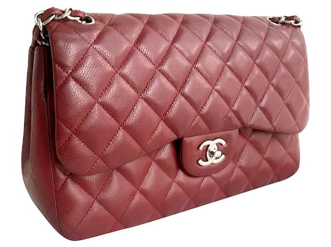 Timeless Chanel Burgundy Classic Jumbo Flap bag SHW Dark red
