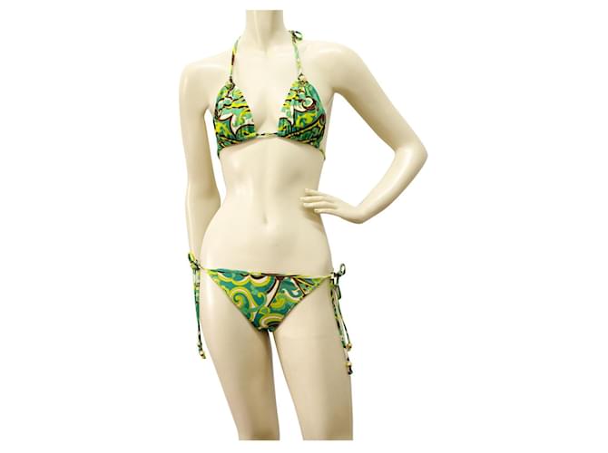 Maillot de bain bikini imprimé kaléidoscopique vert et marron Milly Cabana taille S Elasthane Polyamide  ref.352261