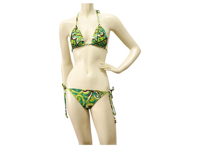 Traje de baño Bikini con estampado caleidoscópico verde y marrón de Milly Cabana Talla S Castaño