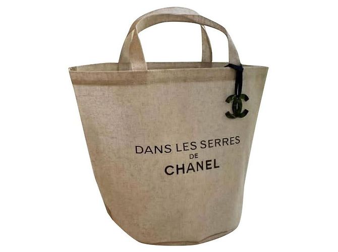Chanel Eimer Tasche Beige Leinen