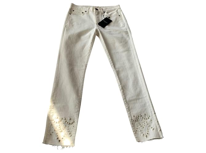 Saint Laurent jeans Coton Elasthane Blanc  ref.352436