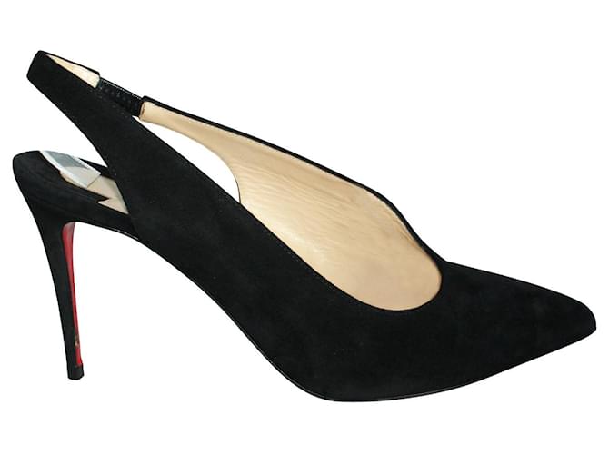 Christian Louboutin Rivafish Preto Camurça Salto Couro  ref.352468