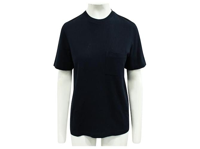 Hermès Camiseta azul marino con bordado H Algodón  ref.352487