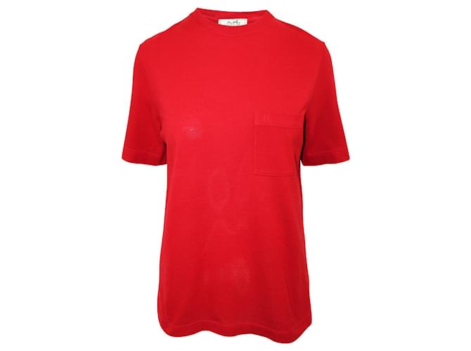 Hermès Camiseta roja con bordado H Algodón  ref.352497