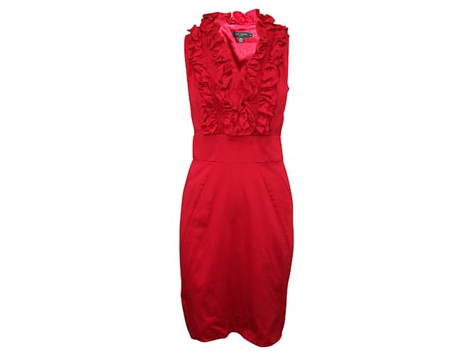 Ted Baker Rotes Kleid mit Rüschen um den Ausschnitt Baumwolle  ref.352518