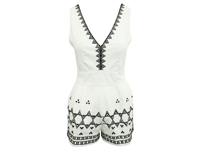 Maje White Embroidered Playsuit Cotton  ref.352523
