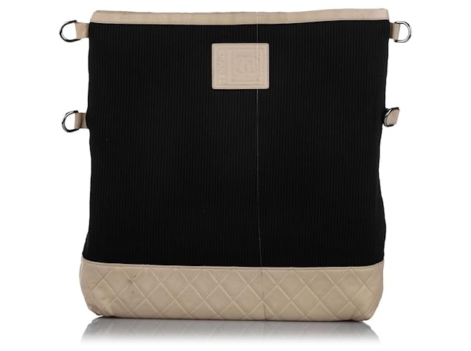 Chanel Black Sports Line Cotton Shoulder Bag Brown Beige Leather Cloth  ref.352794