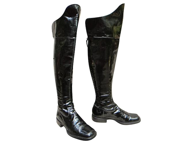 Chanel high boots size 38 Black Varnish  ref.352944