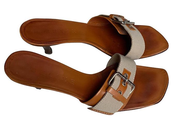 Mules Céline en cuir Eggshell Blanc cassé