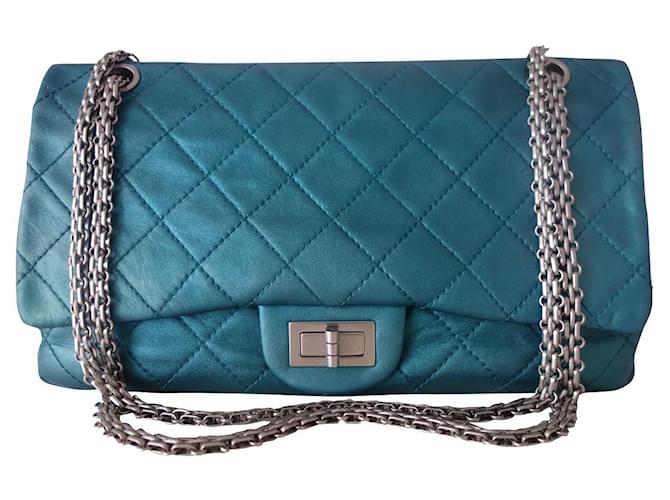 Sac Chanel 2.55 maxi Cuir Turquoise  ref.353006