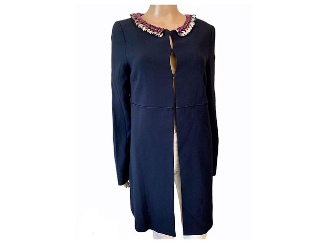 Abrigo Twin Set Azul de Seda y Viscosa Talla 44