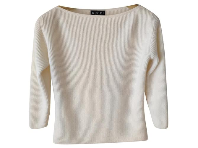 GUCCI CASHMERE KNITTED BOATNECK SWEATER Cream  ref.353027