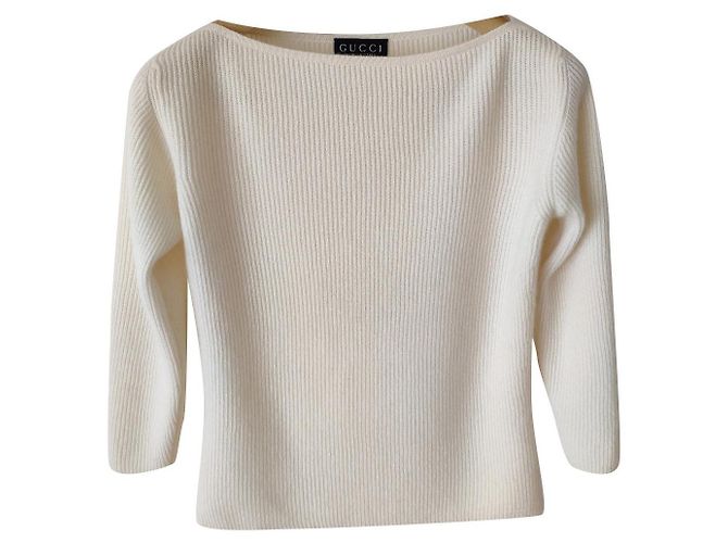 PULL COL BATEAU EN CACHEMIRE GUCCI Écru