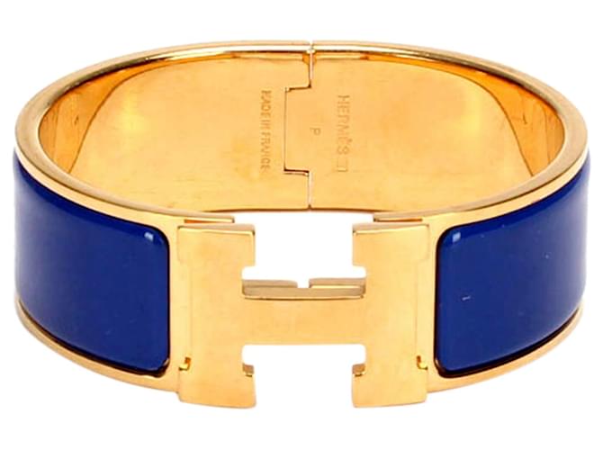 Hermès Hermes Blaues Clic Clac H Armband Golden Metall  ref.353086