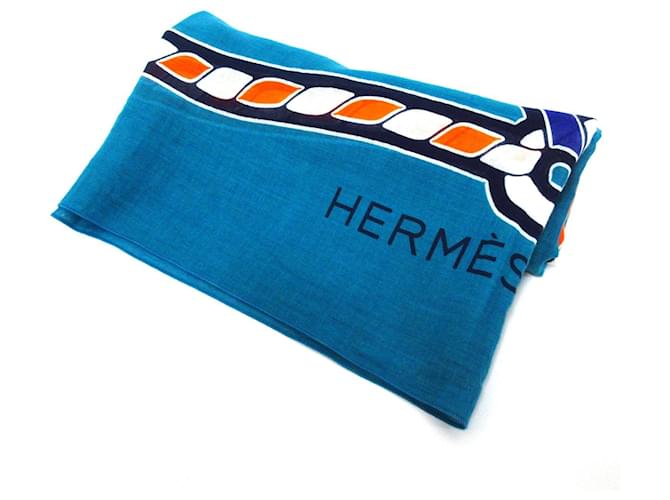 Hermès Lenço Hermes Azul Algodão  ref.353225