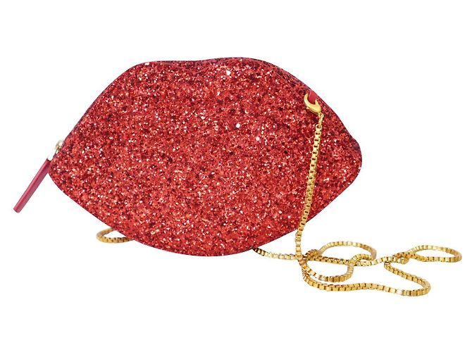 Borsa a tracolla Lulu Guinness Glitter Lips Rosso