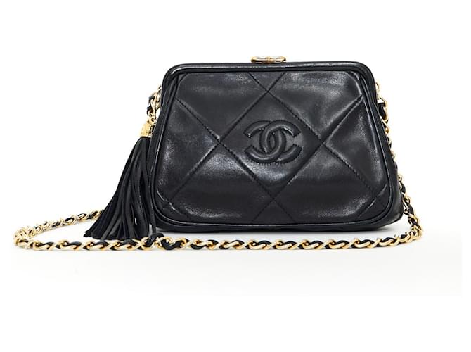 SOLD - Chanel Black CC Vintage Tassel Camera Bag - Quilted