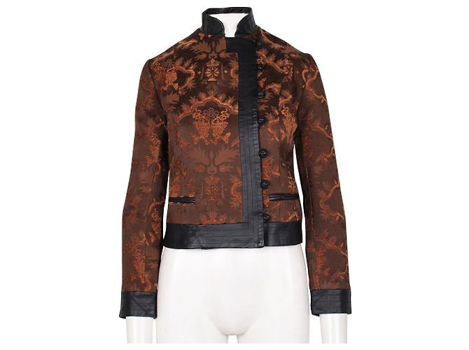 Shanghai Tang Wool Blend Ginkgo Jacquard Jacket Brown