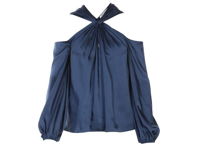 Cold Shoulder Silk Top Green Polyester 