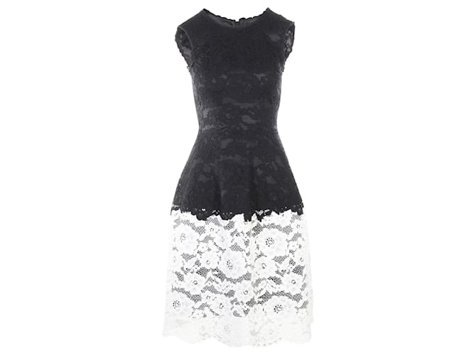 Carolina Herrera Bicolor Lace Flare Dress  Black Cotton  ref.353913