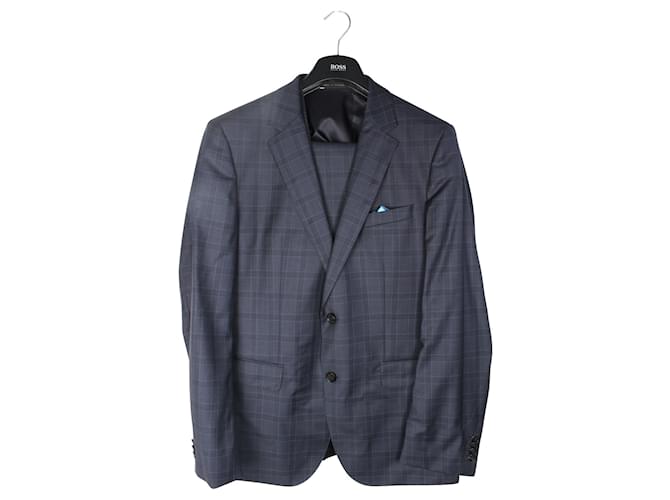 Hugo Boss Blue Check Slim Suit Wool  ref.354071