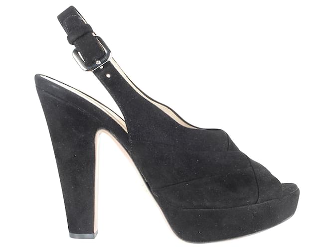 Prada Zapatos de tacón de ante negros con punta abierta Suecia  ref.354152