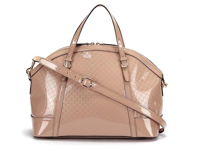 Gucci Nice Microgucci Shopper in Beige Braun Leder Lackleder  ref.354639