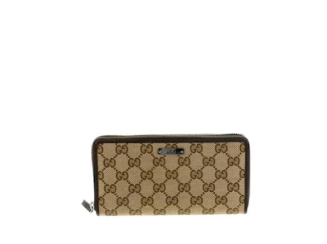 Used] GUCCI (gucci) GG canvas round fastener long wallet wallet long wallet  (with coins) Beige Leather  - Joli Closet