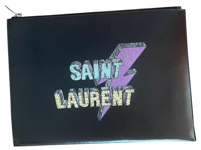 Pochette Saint Laurent en cuero negro
