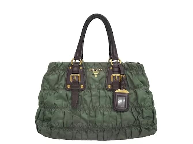 (Used) PRADA Prada Nylon 2WAY Handbag Green Brown  ref.355206