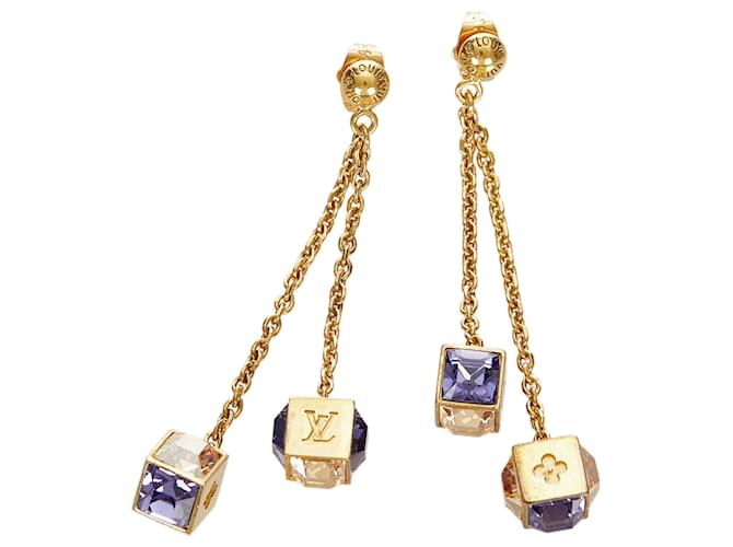 Louis Vuitton Gold Gamble Drop Earrings Blue Golden Metal ref