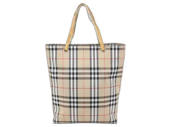 Burberry Beige Shopper-Tasche mit Nova Check-Muster Leder  ref.355361