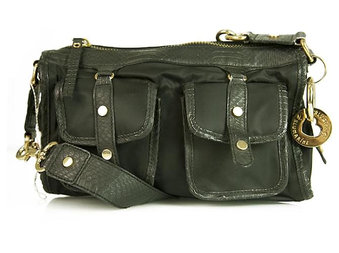 Blugirl Blumarine Black Canvas Snake Embossed Leather Trim Handbag Shoulder Bag  ref.355394