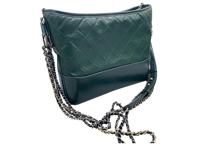 Chanel Gabrielle Green Leather  ref.355409