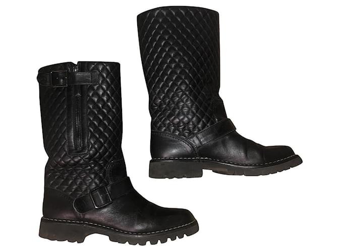 Chanel boots Black Leather  ref.355421