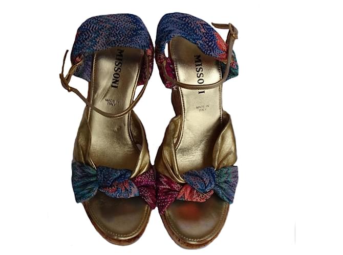 MISSONI PLATTFORM KORK WEDGE SANDALEN Mehrfarben Leder Leinwand  ref.355449