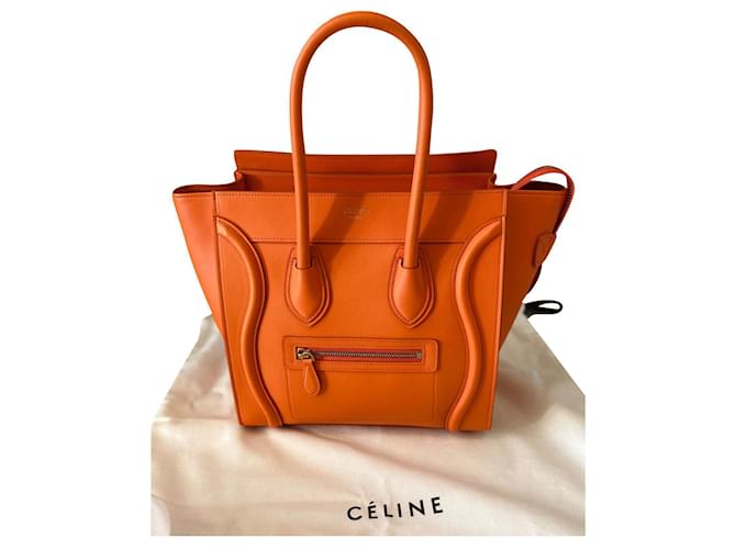 Céline Sac Luggage celine Cuir d'agneau Orange  ref.355451