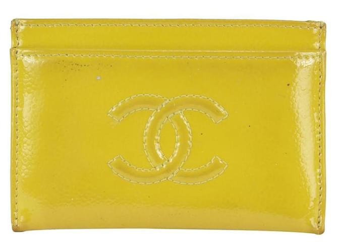 yellow chanel card holder wallet