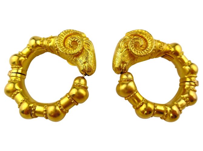 Ilías Lalaoúnis Orecchini in oro con testa di ariete Ilias Lalaounis del 1980S D'oro