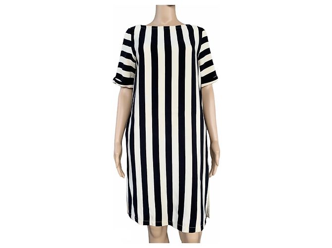 Robe rayée en soie Bcbg Max Azria Noir Blanc XS