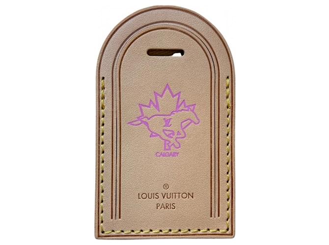 Louis Vuitton Luggage tag large size hot stamping Calgary horse Beige Leather  ref.355552
