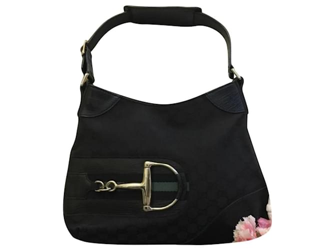 Gucci Handbags Black Leather Cloth  ref.355581